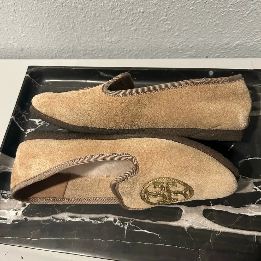 Tory Burch Billy Real Suede Shearling Slippers Logo 8 - Picture 7 of 12